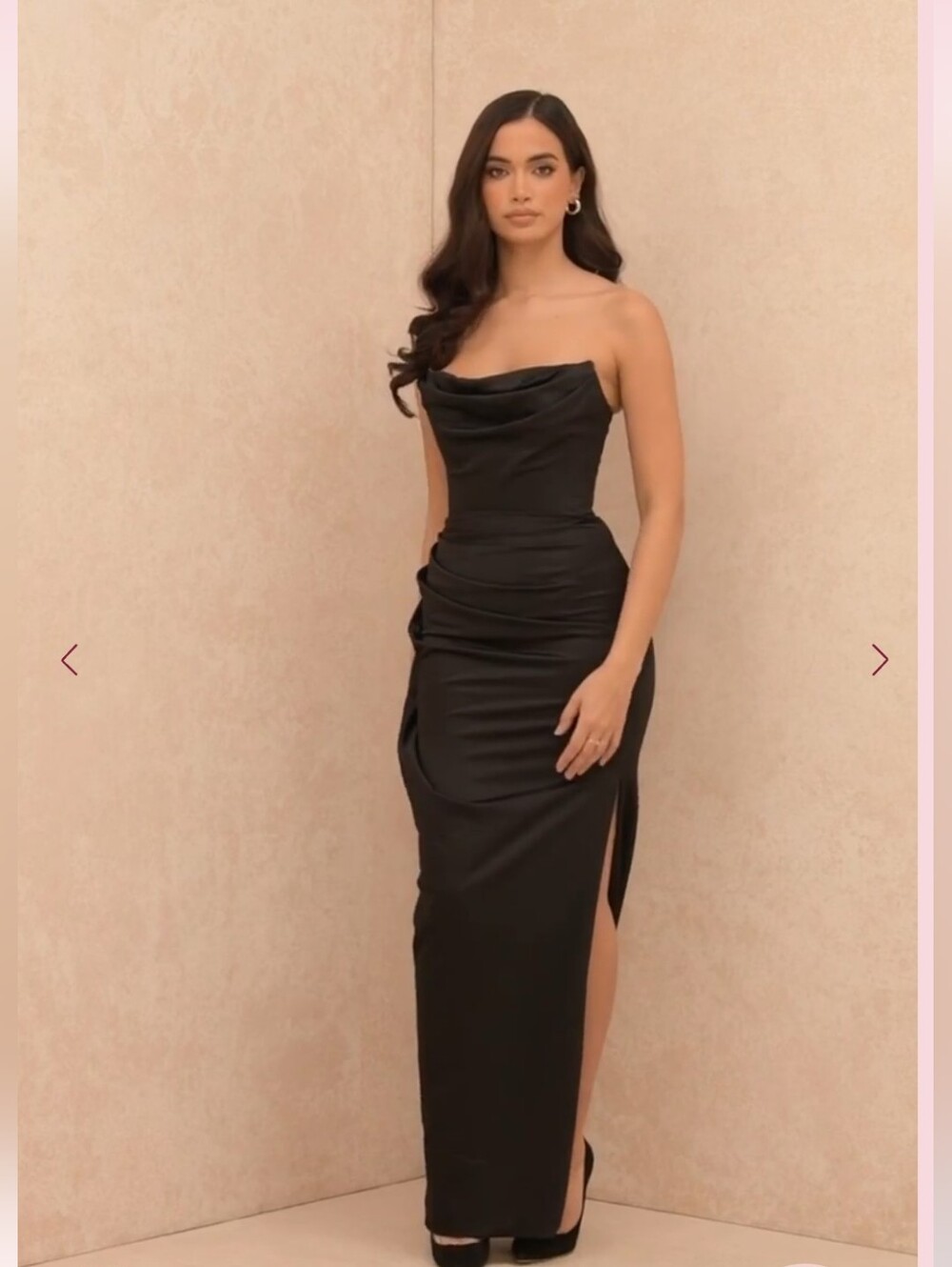 HOUSE OF CB Black Adrienne Satin Strapless Draped Sexy Split Gown Dress Size  L